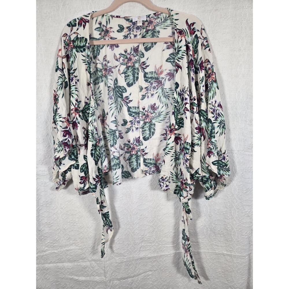 Y2k Floral Printed Wrap Tie Front Flowy Boho Dolman Sleeve Blouse Size M - Picture 4 of 8